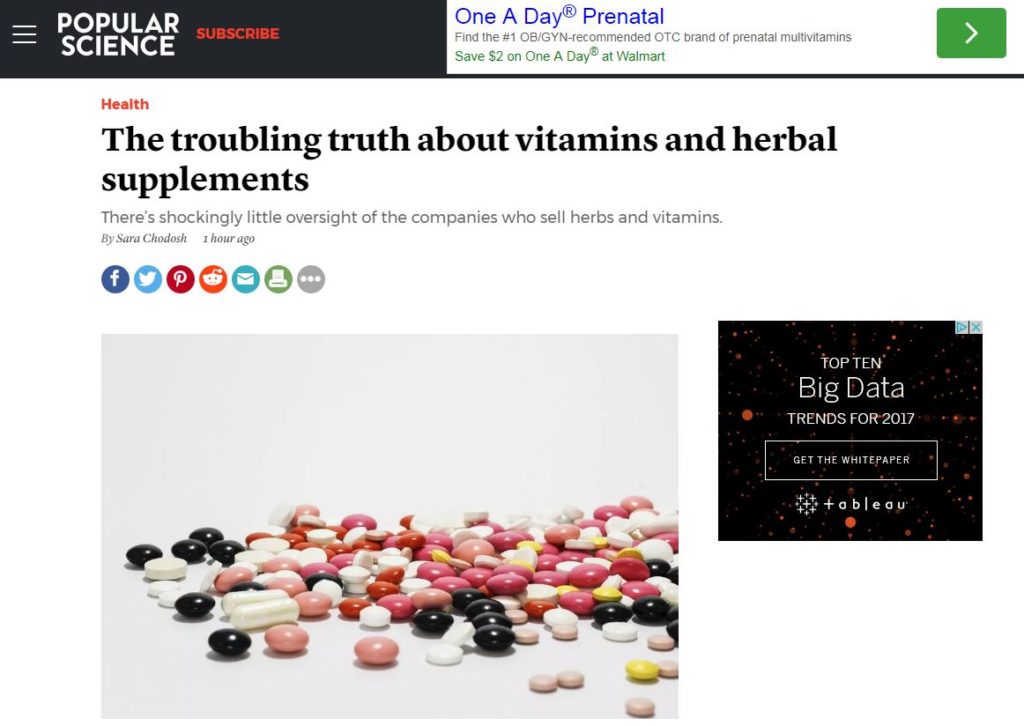 Popular Science Dietary Supplements Article